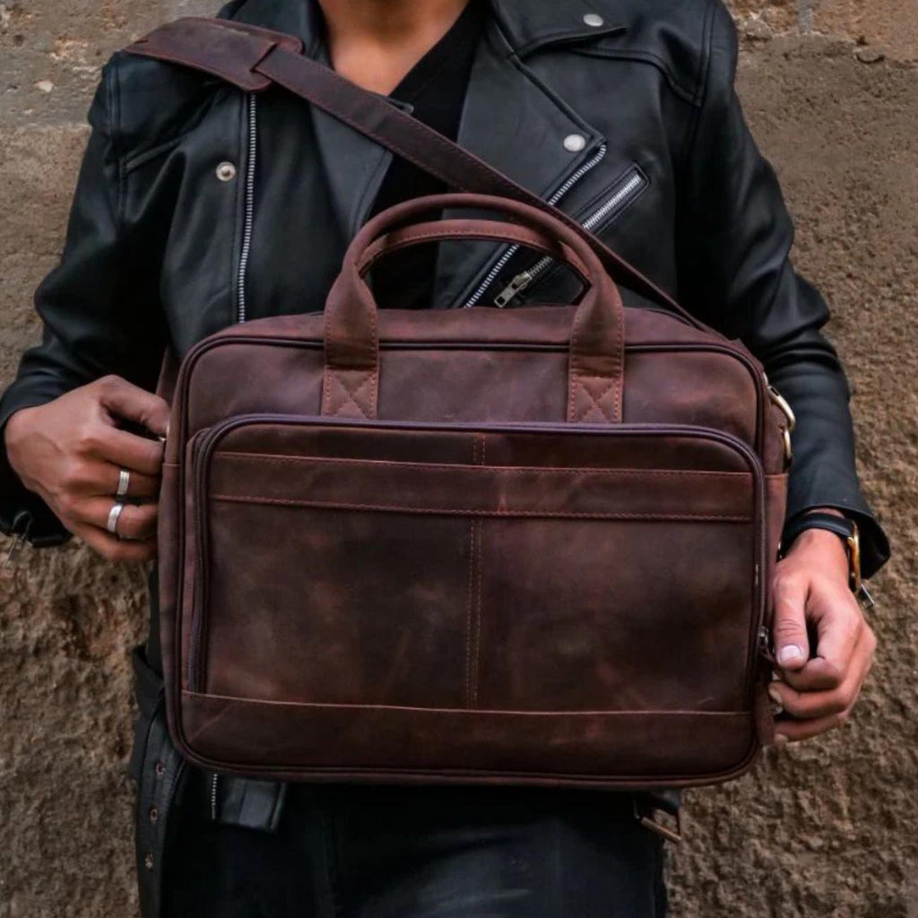 Full-Grain Leather Laptop Backpack: Handmade Travel Office Bag