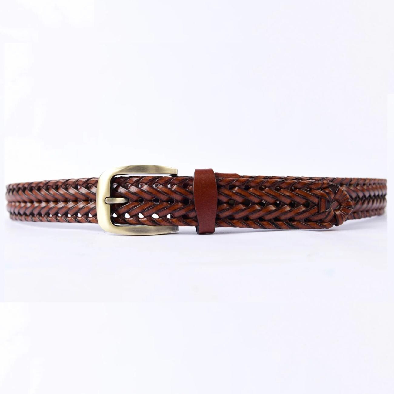 Handmade Braided Leather Belt Set: Black & Brown Woven Belts