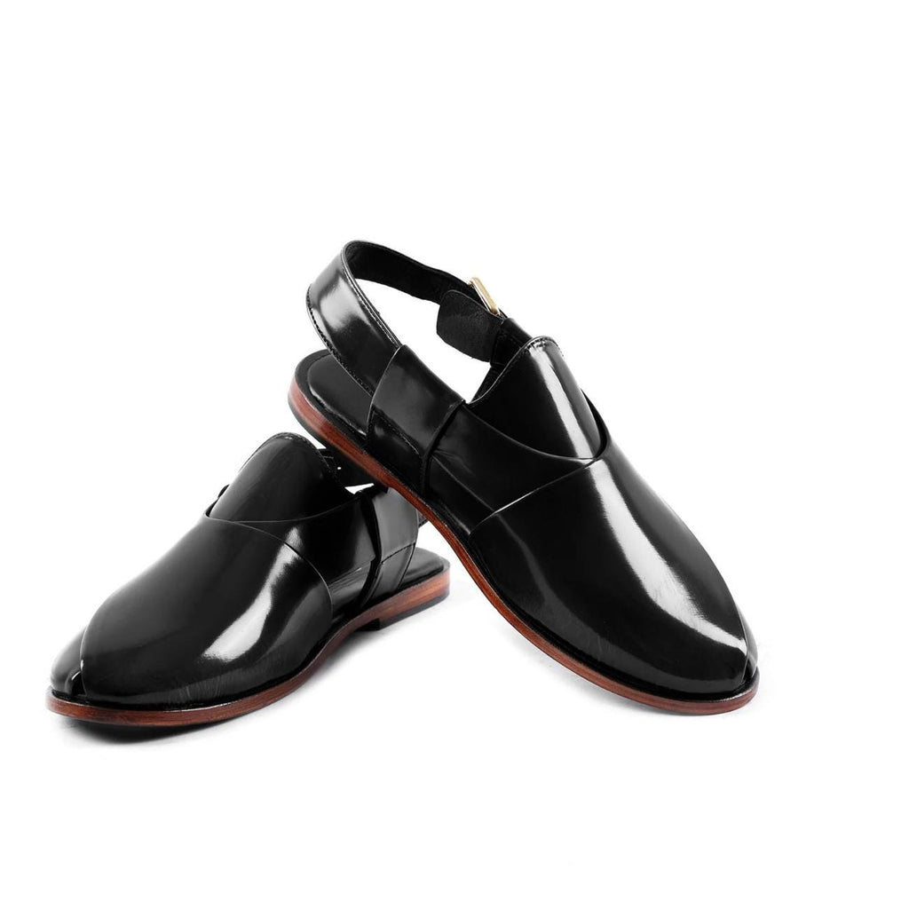 Handmade Black Patina Leather Peshawari Sandals – Men's Kaptaan Chappal with Leather Sole