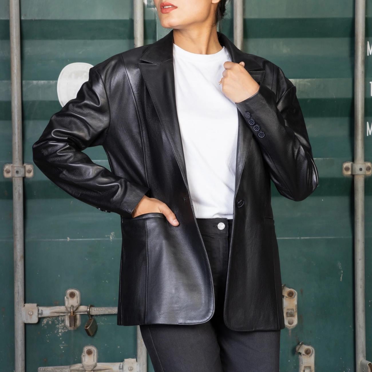 Handmade Genuine Leather Blazer: Women's Oversized Coat - Formal Dress