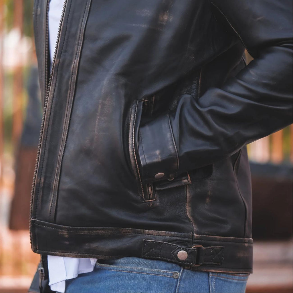 Handmade Lambskin Leather Cafe Racer Jacket: Vintage Distressed Black Biker Style