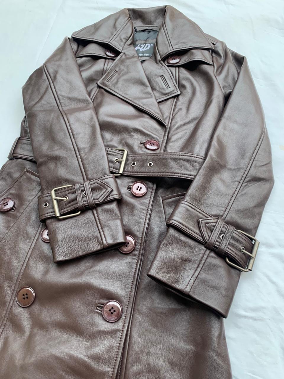 Handmade Lambskin Leather Trench Coat: Double-Breasted Belted Winter Coat Oversized Jacket for Women