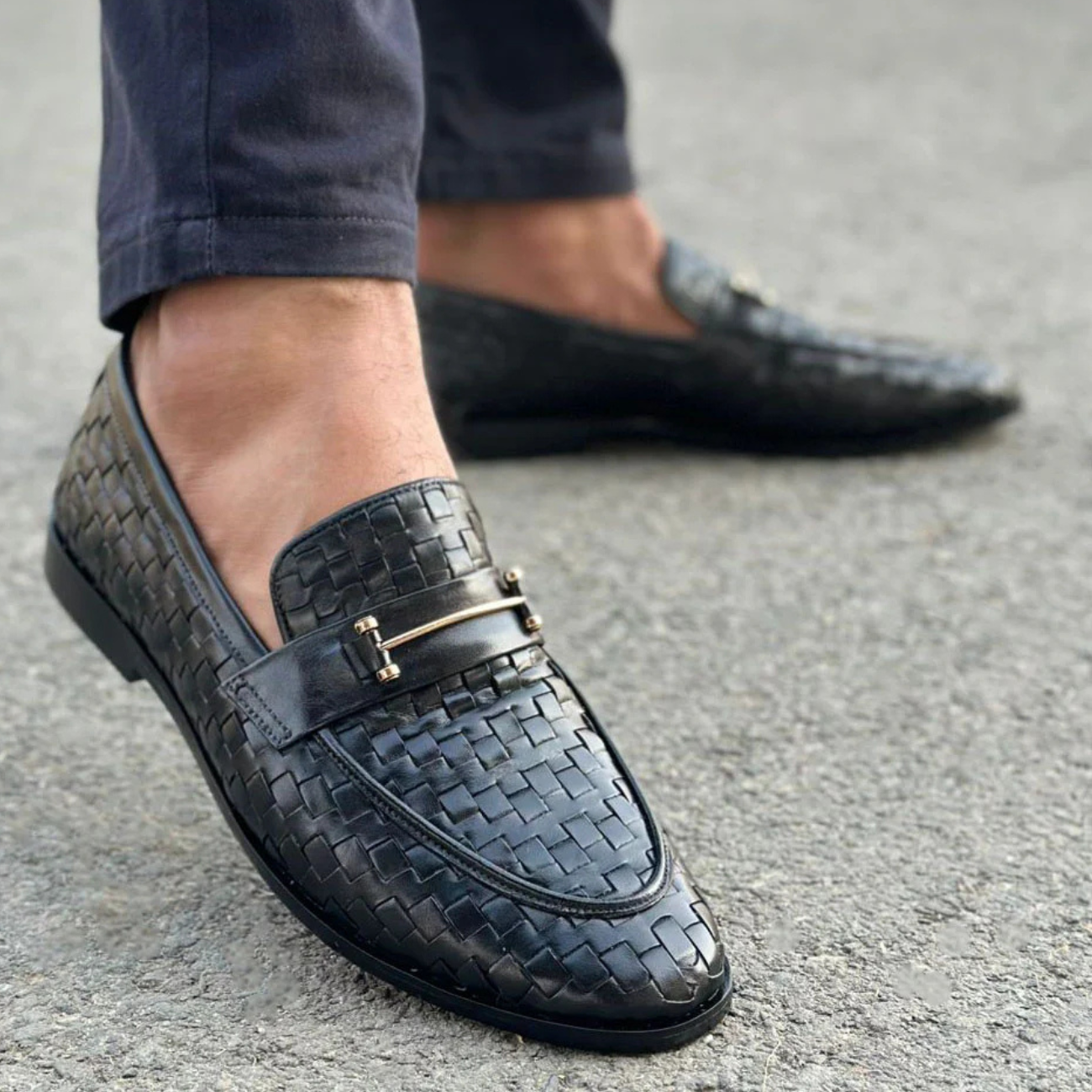 Handmade Woven Real Leather Loafers, Italian Style Shoe: Men's Wedding Dress Shoes