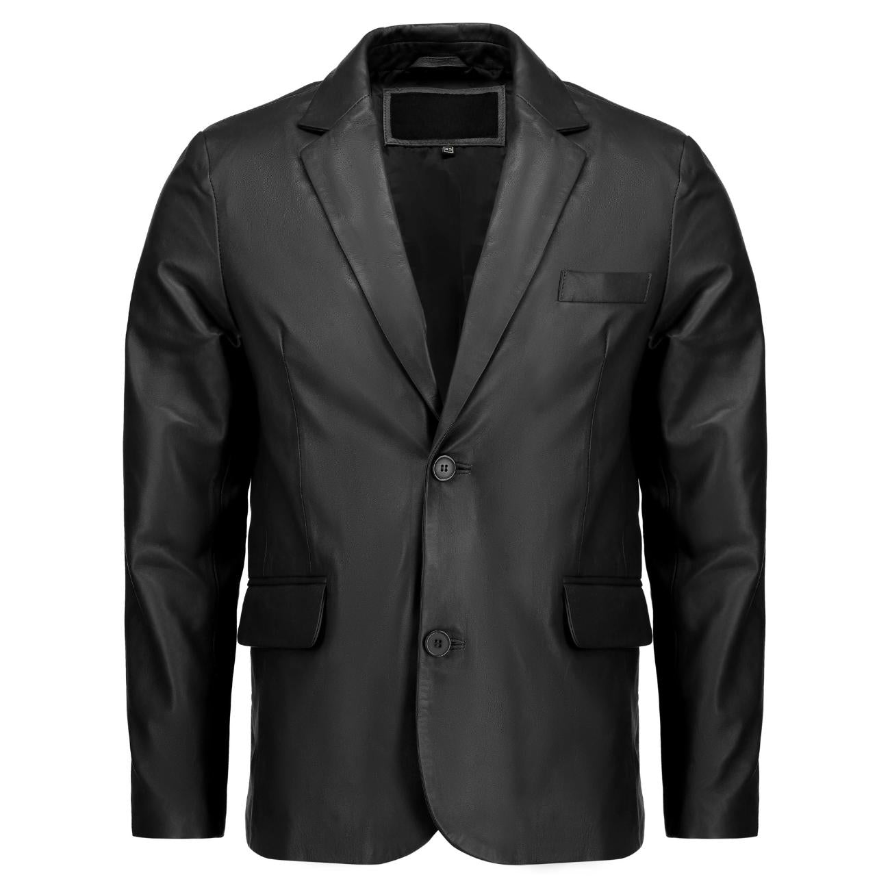 Handmade Men’s Leather Blazer – Black Lambskin Coat with Button Closure & Invisible Stitch Detailing