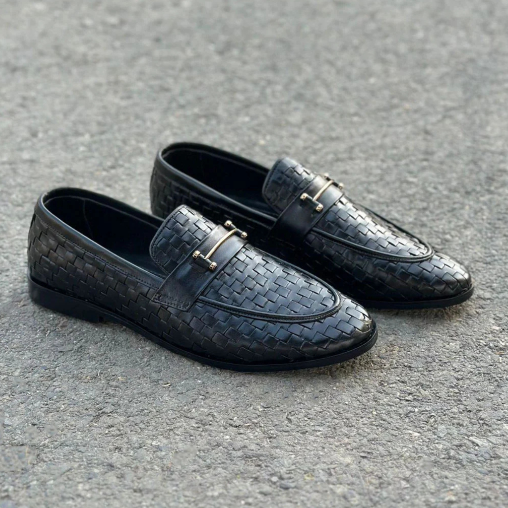 Handmade Woven Real Leather Loafers, Italian Style Shoe: Men's Wedding Dress Shoes