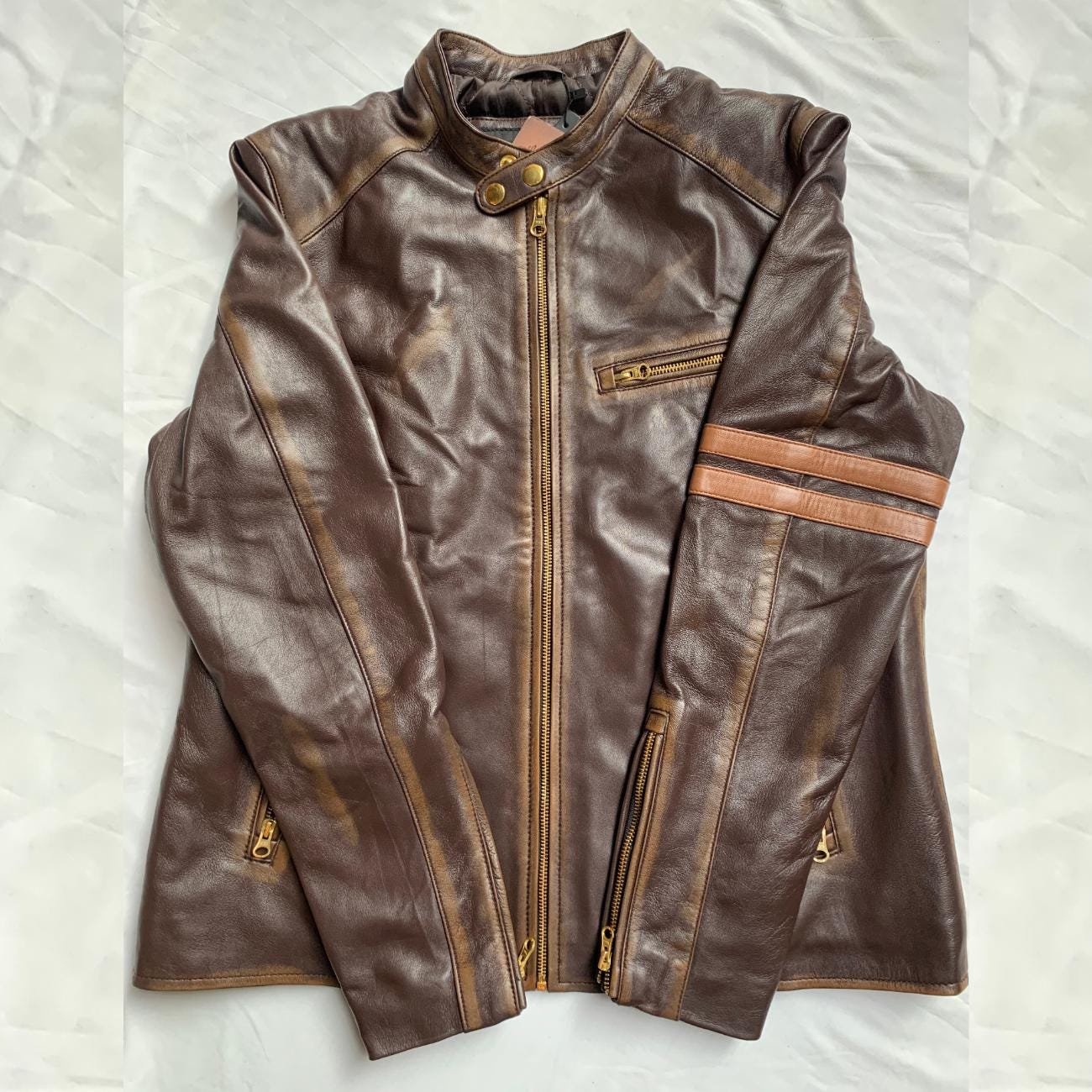 Handmade Distressed Lambskin Biker Jacket: Men's Vintage Cafe Racer Moto Jacket