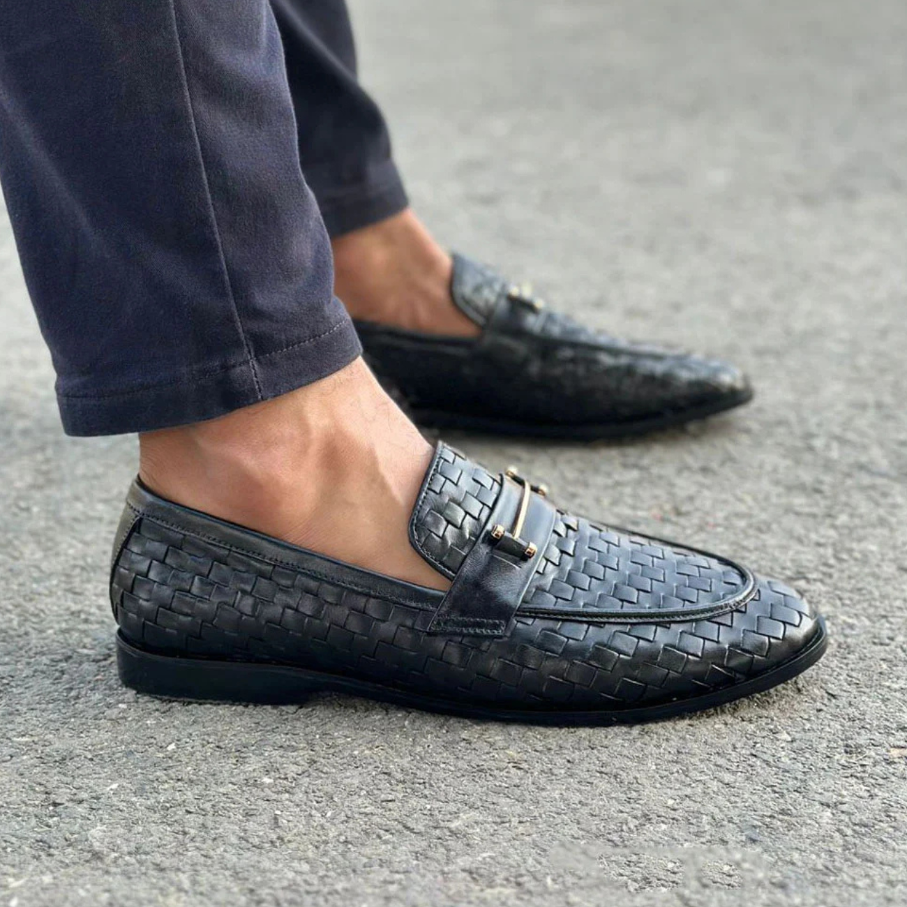 Handmade Woven Real Leather Loafers, Italian Style Shoe: Men's Wedding Dress Shoes