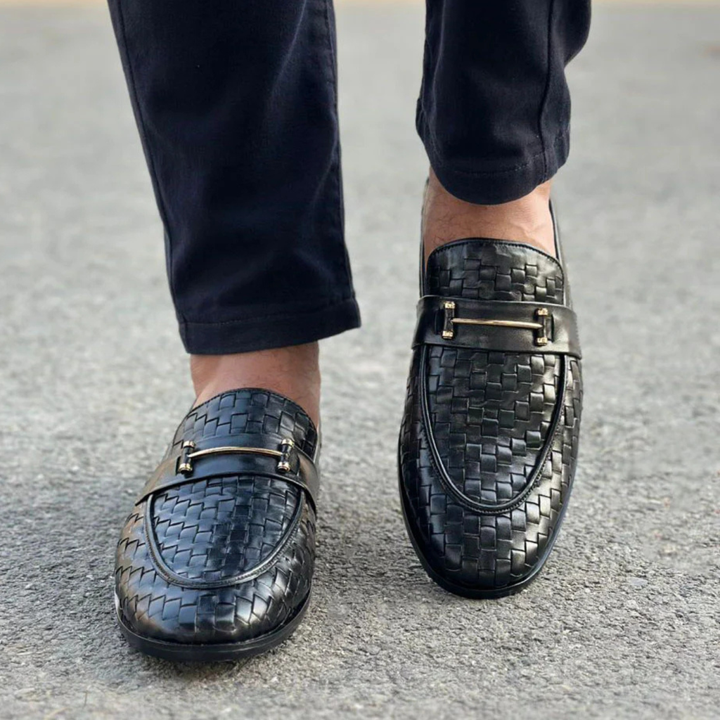 Handmade Woven Real Leather Loafers, Italian Style Shoe: Men's Wedding Dress Shoes