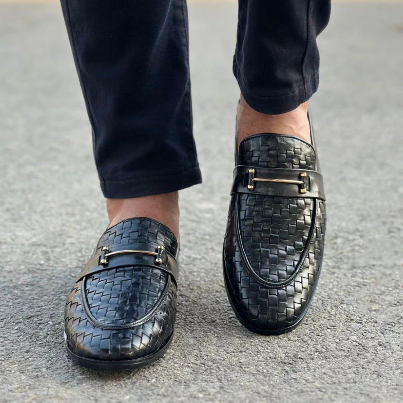 Handmade Woven Real Leather Loafers, Italian Style Shoe: Men's Wedding Dress Shoes