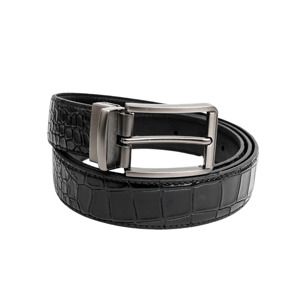 Handmade Reversible Men’s Leather Belt – Crocodile Textured & Smooth Finish with Silver-Tone Buckle