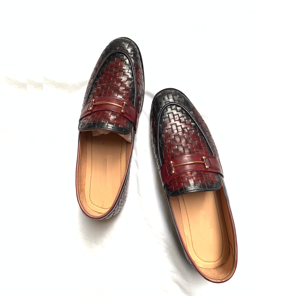 Handmade Woven Real Leather Loafers, Italian Style Shoe: Men's Wedding Dress Shoes