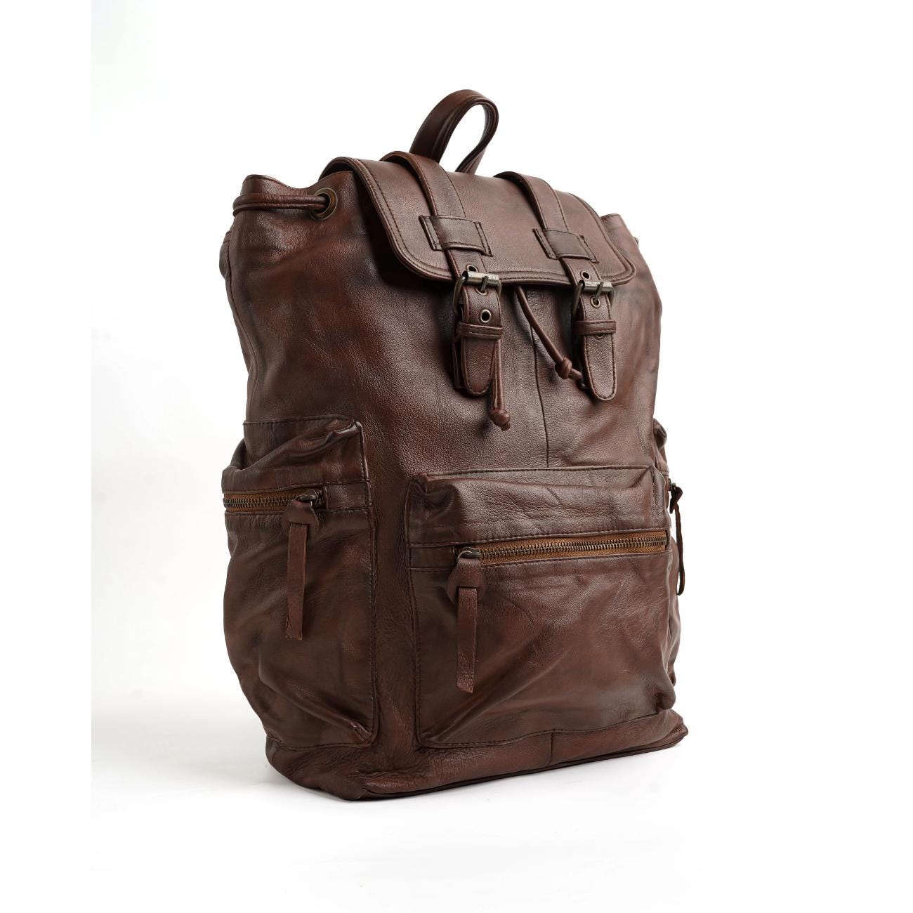 Personalized Full Grain Leather Backpack: Tan Brown Travel Rucksack, Daily Use Laptop Bag