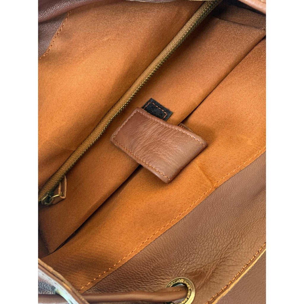 Personalized Full Grain Leather Backpack: Tan Brown Travel Rucksack, Daily Use Laptop Bag