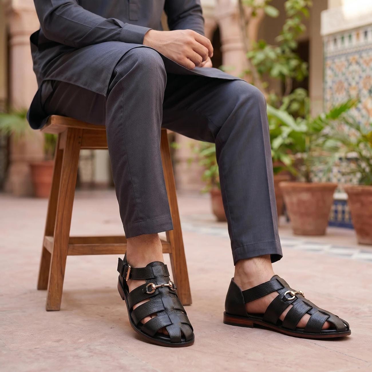 Men's Handmade Cowhide Greek Fisherman Sandals – Genuine Leather, Cushioned Arch Support