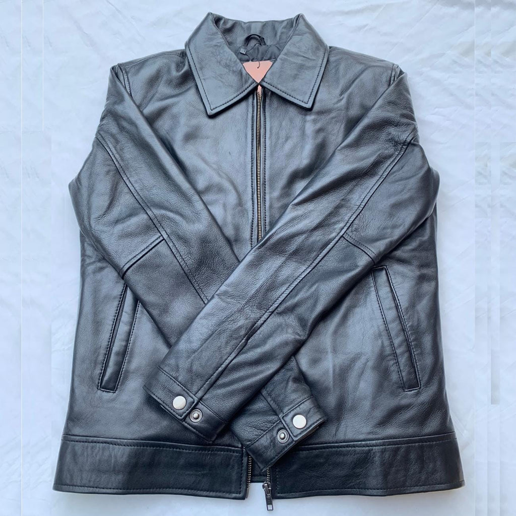 Men's Handmade Lambskin Leather Harrington Jacket: 90s Vintage Style