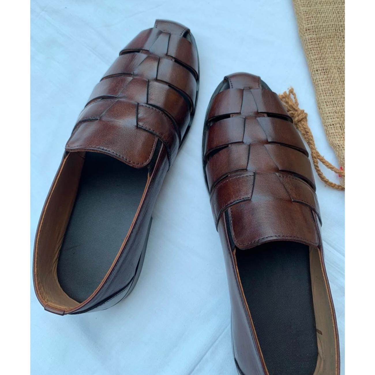 Greek Handmade Leather Fisherman Sandals: Mens Brown Cushioned Arch Support Shoes