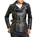 Distressed Black Lambskin Leather Biker Jacket: Women's Moto Style
