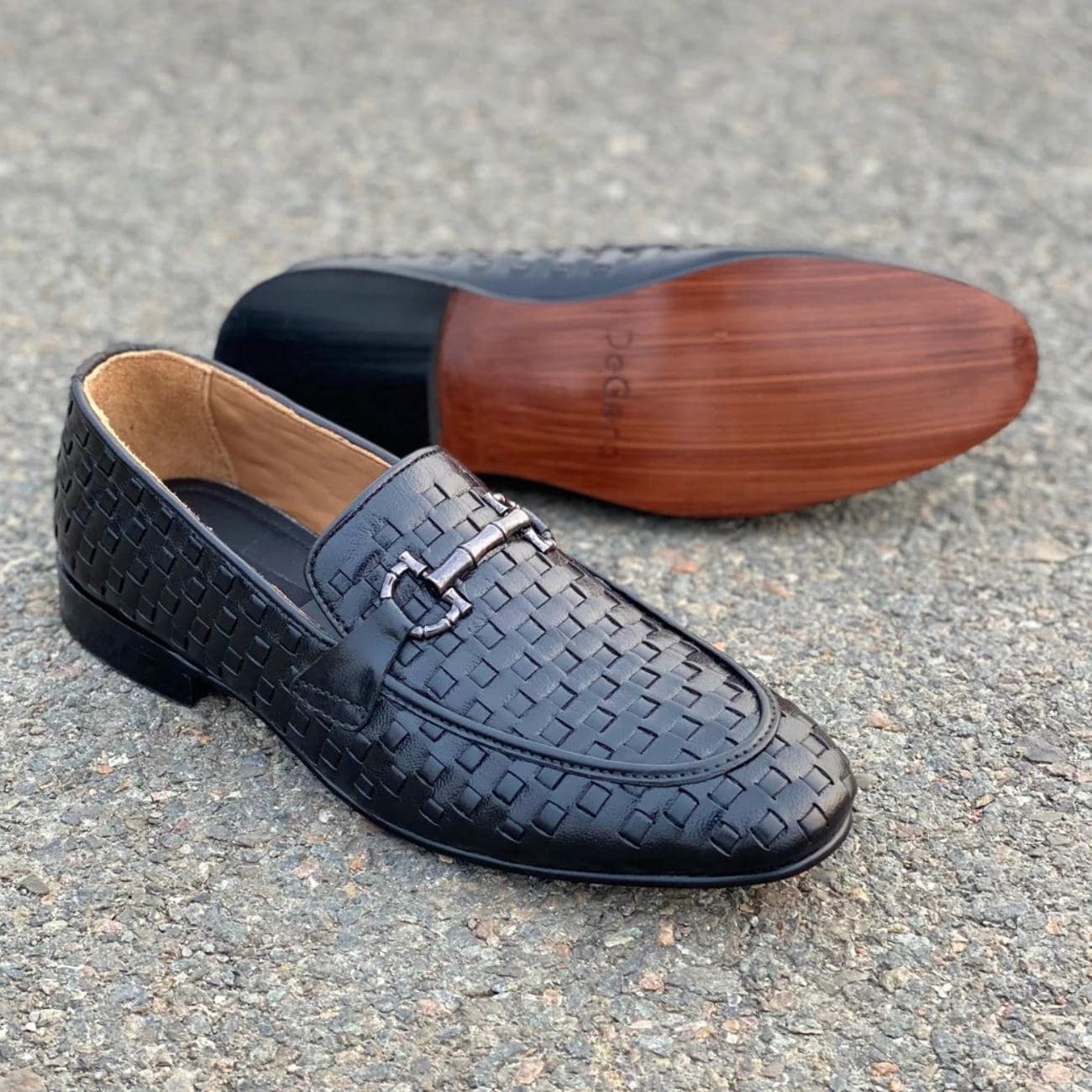 Handmade Braided Leather Loafers – Men’s Woven Slip-On Dress Shoes