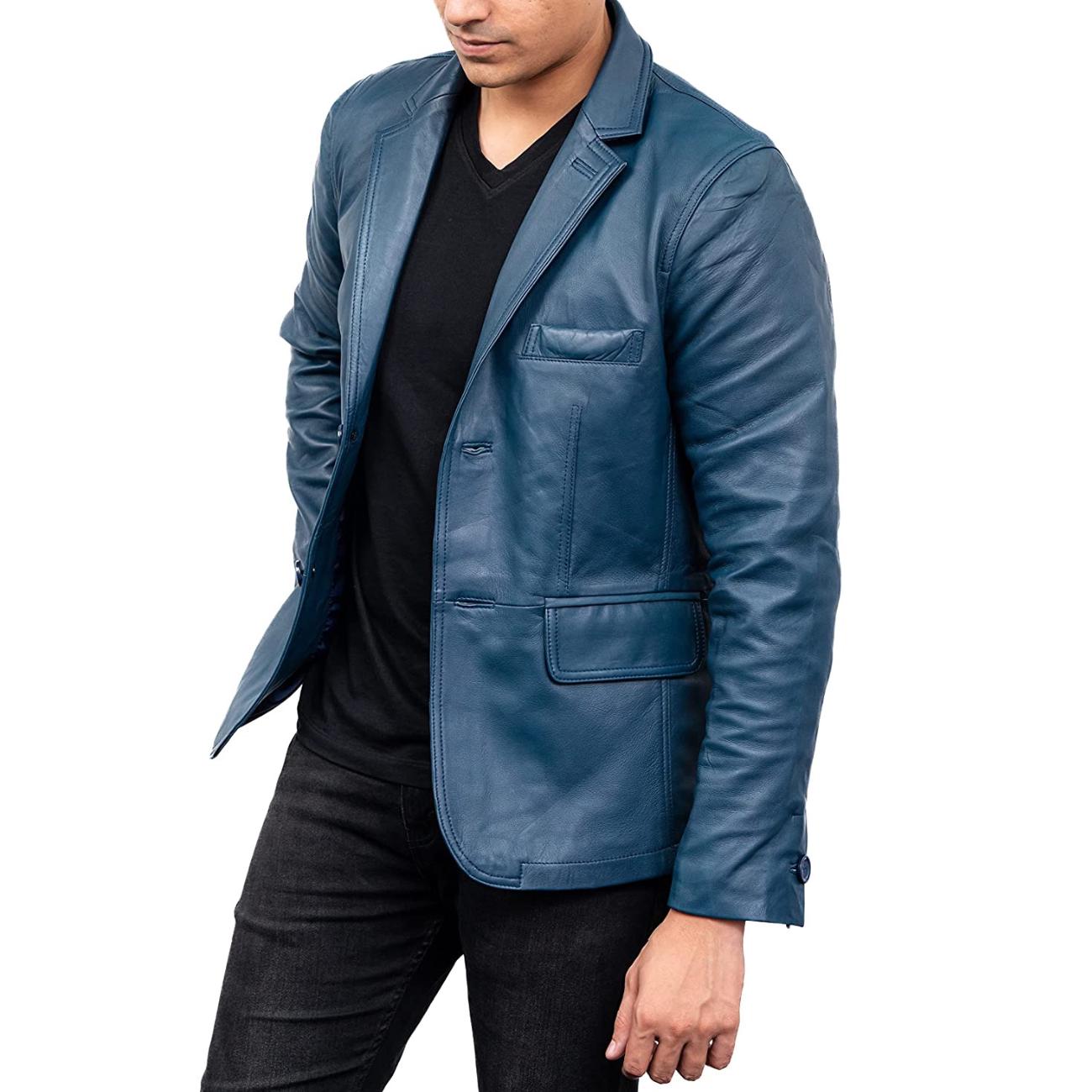Handmade Lambskin Leather Blazer: Custom Fit, Classic 90s Style Leather Coat for Men