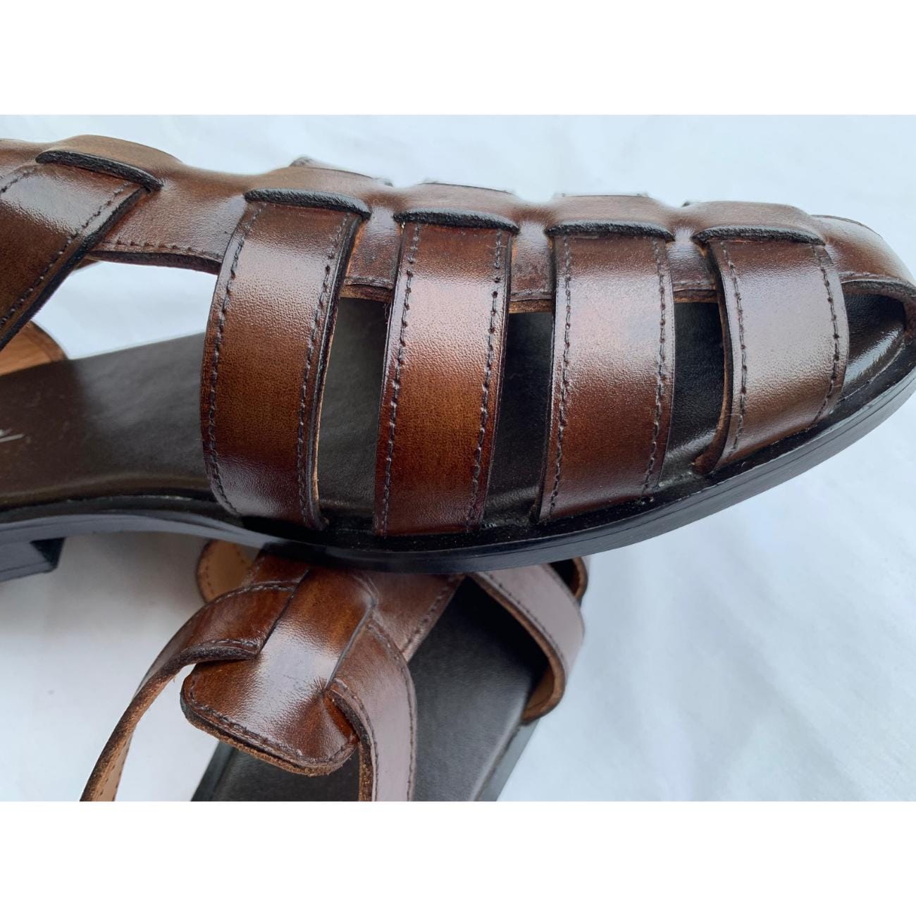Mens Handmade Greek Leather Fisherman Sandals:  Cushioned Arch Support with Adjustable Buckle