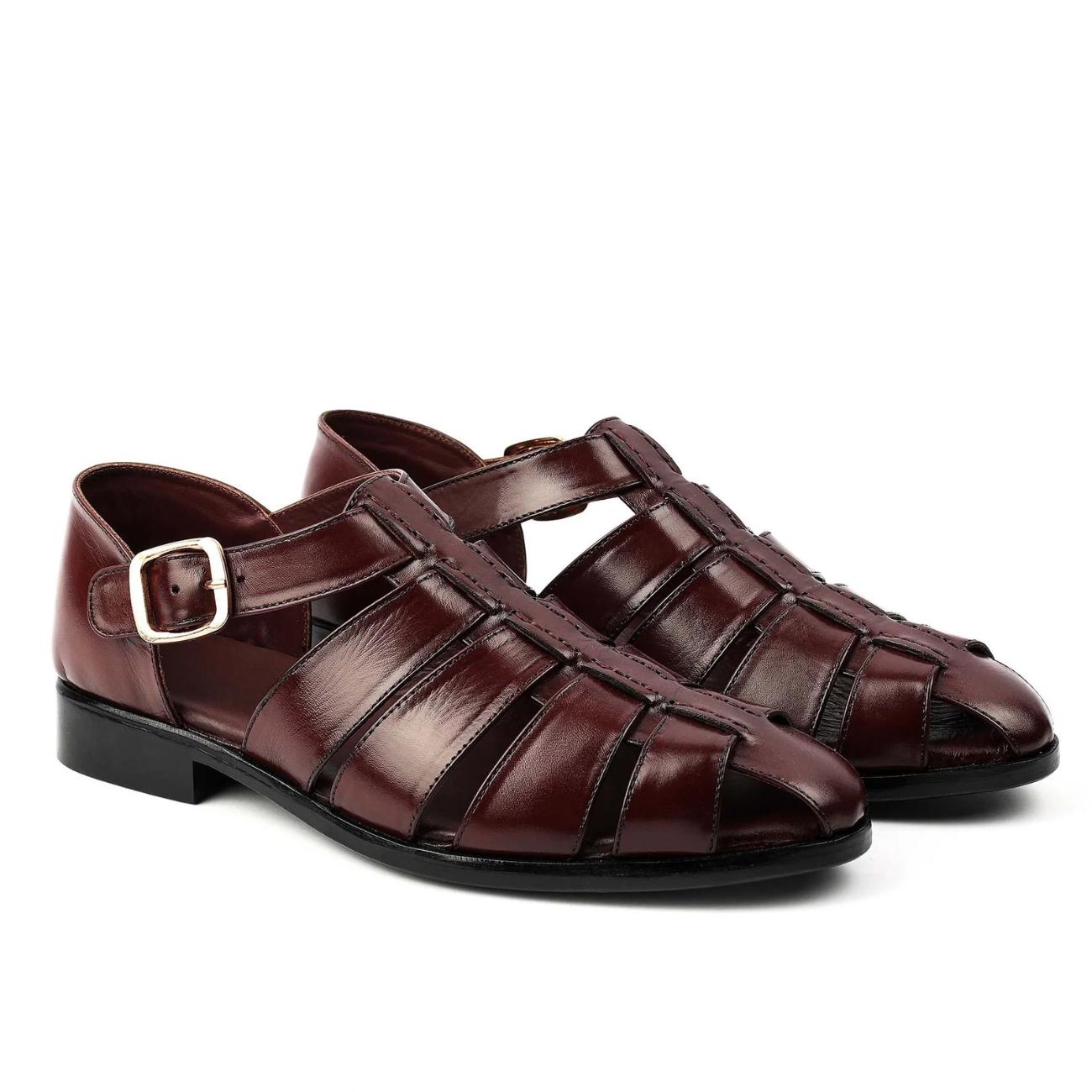 Men's Cowhide Greek Leather Fisherman Sandals – Handmade Genuine Leather Sandals with Leather Sole & Cushioned Arch Support | Summer Shoes