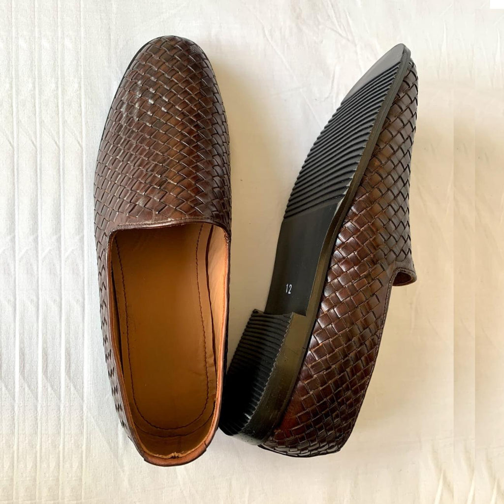 Handmade Woven Brown Leather Loafers: Men's Slip-On Moccasins Mens Shoes
