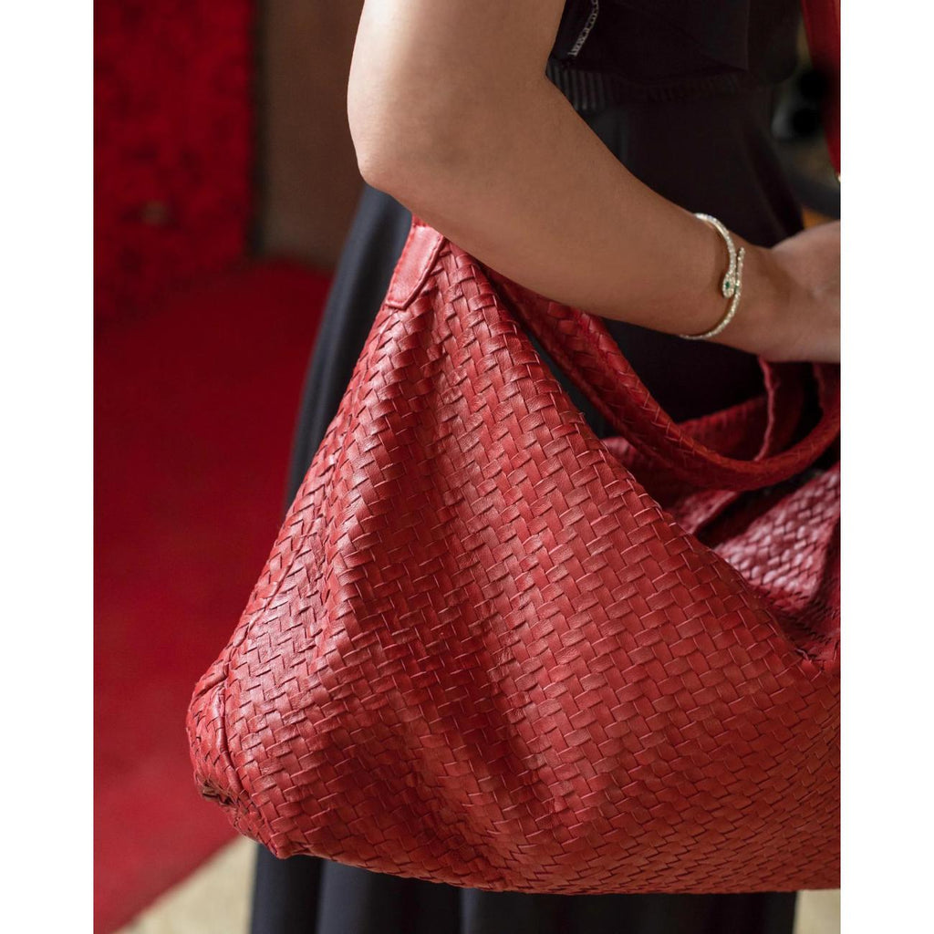 Handwoven Genuine Leather Tote Bag: Top Handle and Shoulder Strap Leather Handbag
