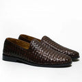 Handmade Woven Brown Leather Loafers: Men's Venetian Slip-Ons Moccasins