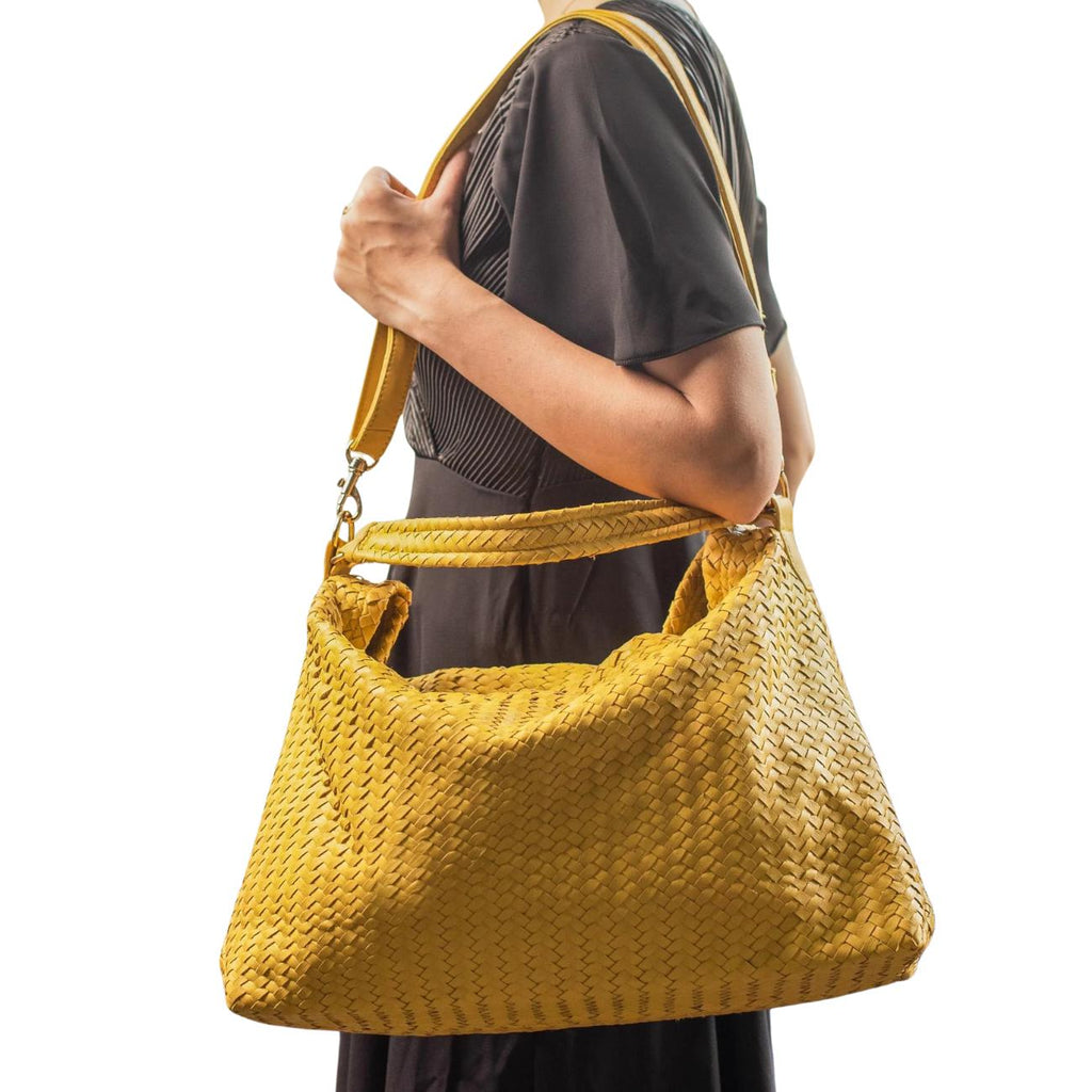 Handwoven Full Grain Leather Tote Bag: Handmade Women's Shoulder Bag - Handbag