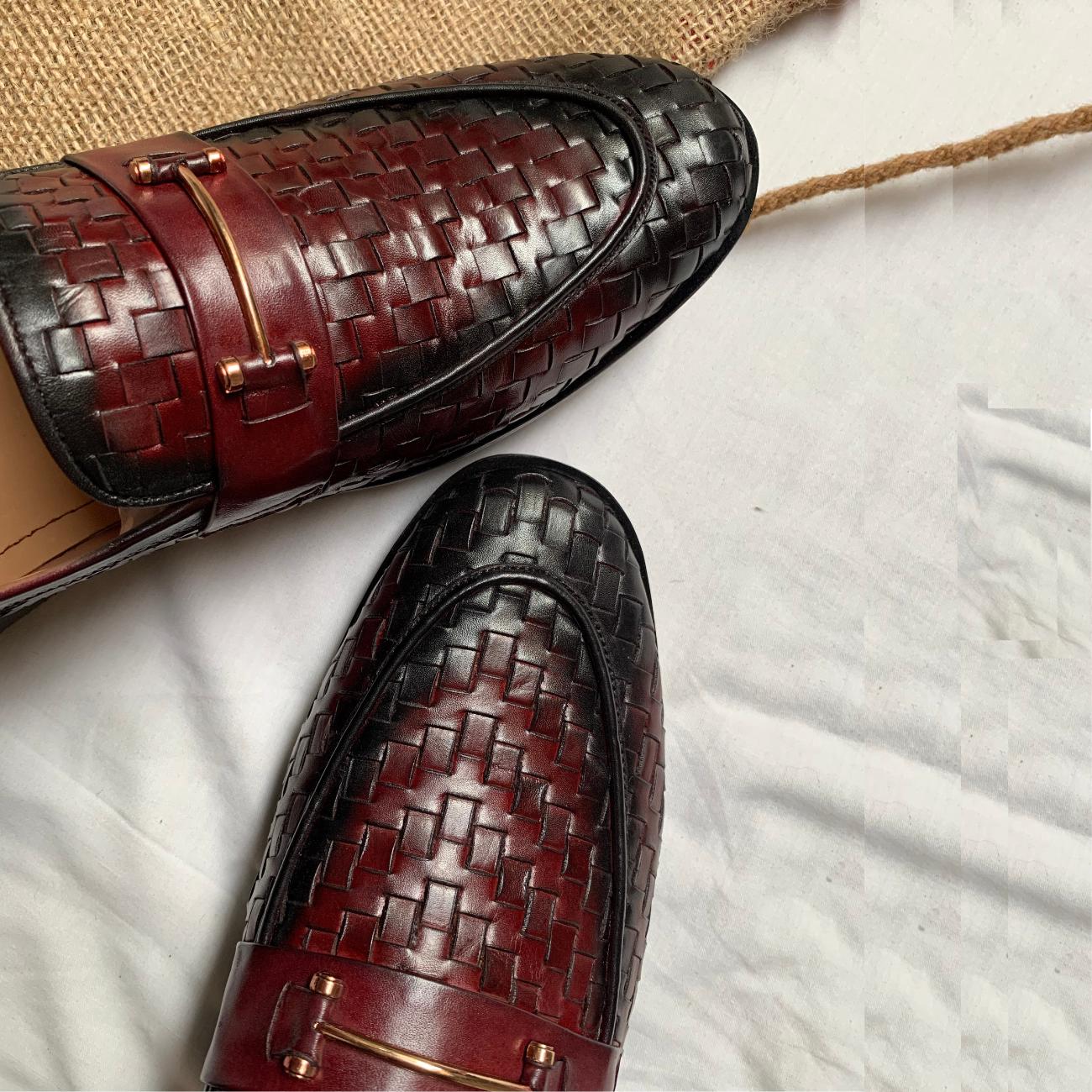 Handmade Woven Real Leather Loafers, Italian Style Shoe: Men's Wedding Dress Shoes