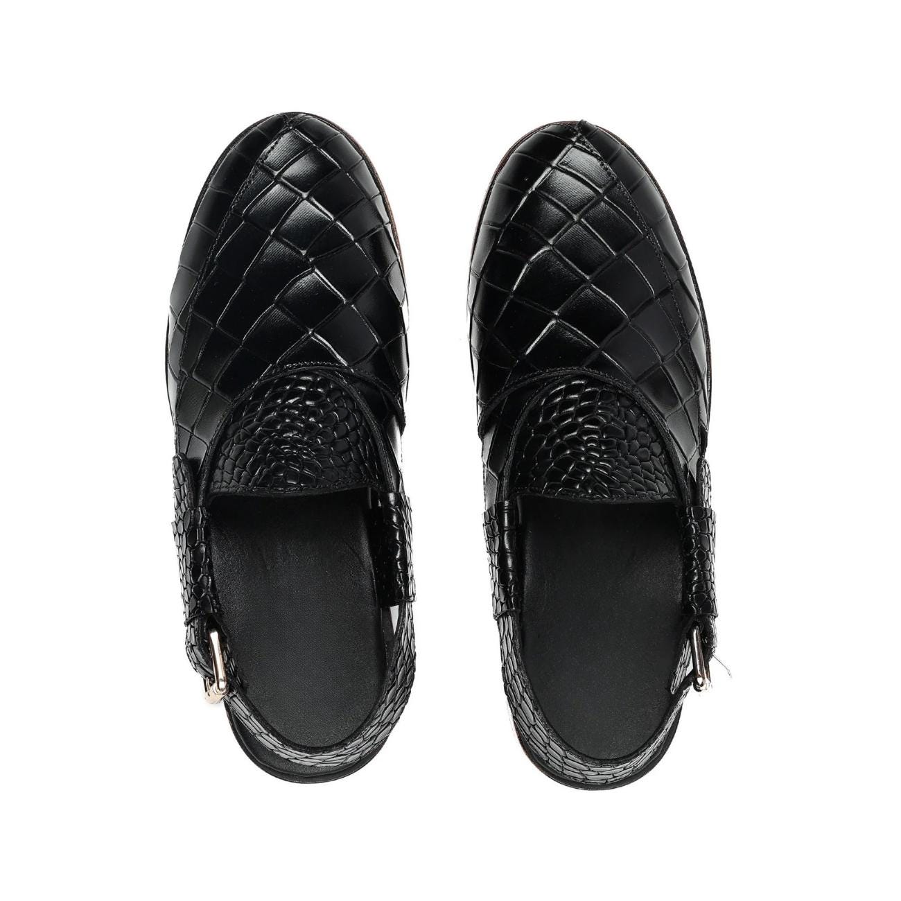 Handmade Croc Texture Leather Peshawari Chappal Sandals – Genuine Cow Leather Pakistani Footwear