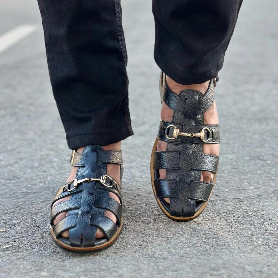 Genuine Leather Fisherman Sandal: Handmade Caged Beach Footwear - Mens Shoes