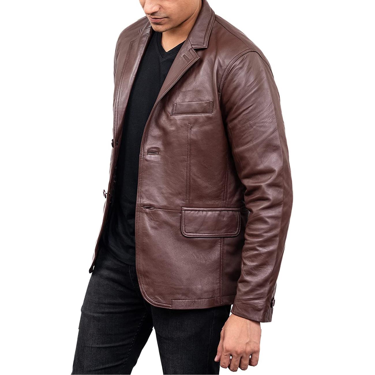 Handmade Lambskin Leather Blazer: Custom Fit, Classic 90s Style Leather Coat for Men