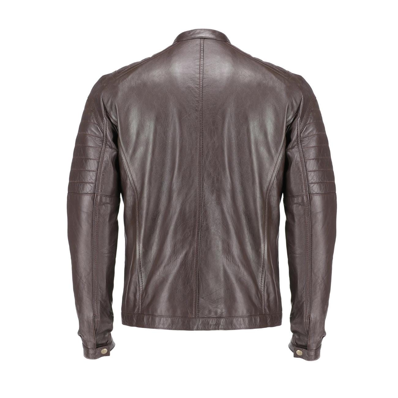 Handmade Lambskin Leather Biker Jacket - Vintage Style Motorcycle Coat Moto Jacket