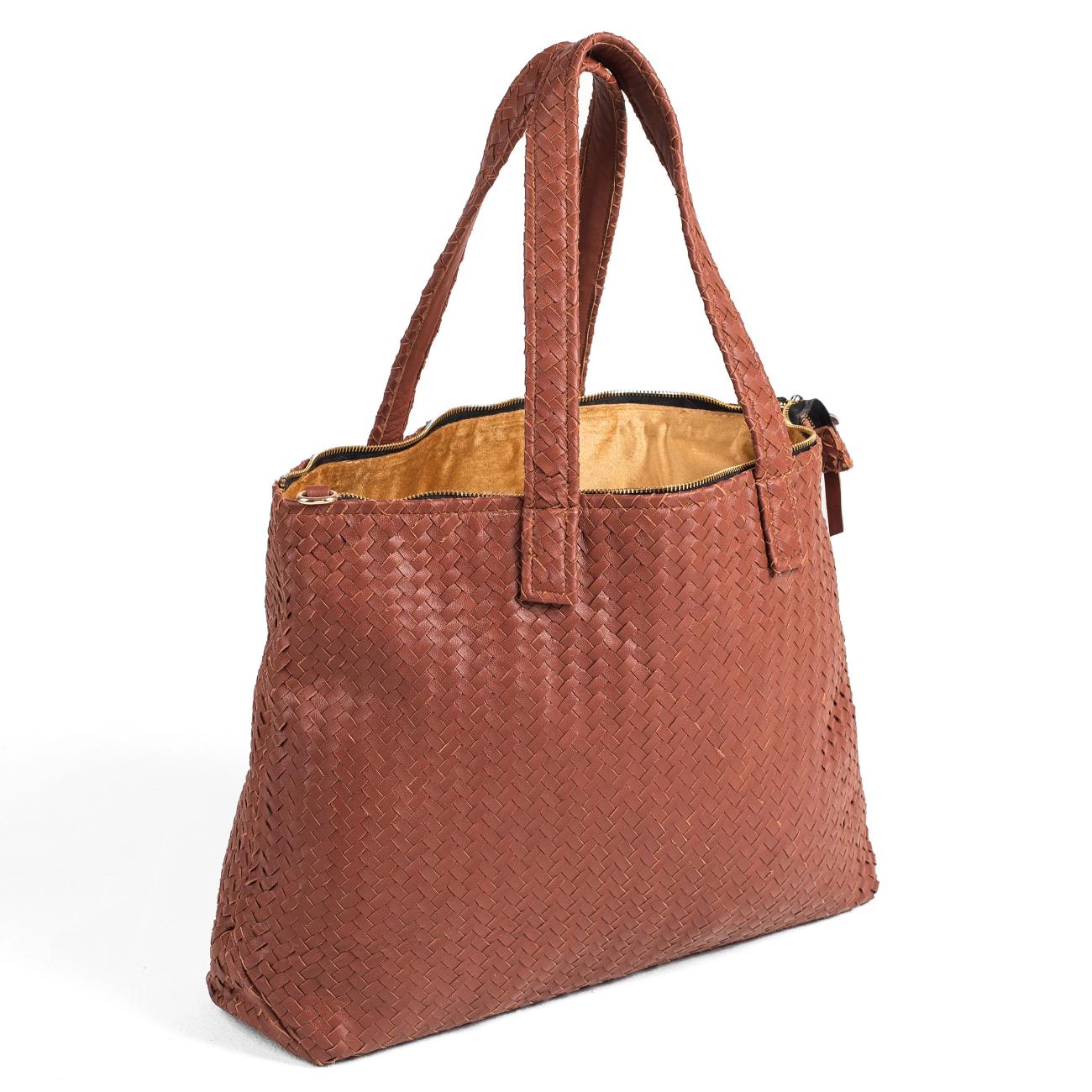 Handwoven Full Grain Leather Tote Bag: Handmade Women's Shoulder Bag - Handbag