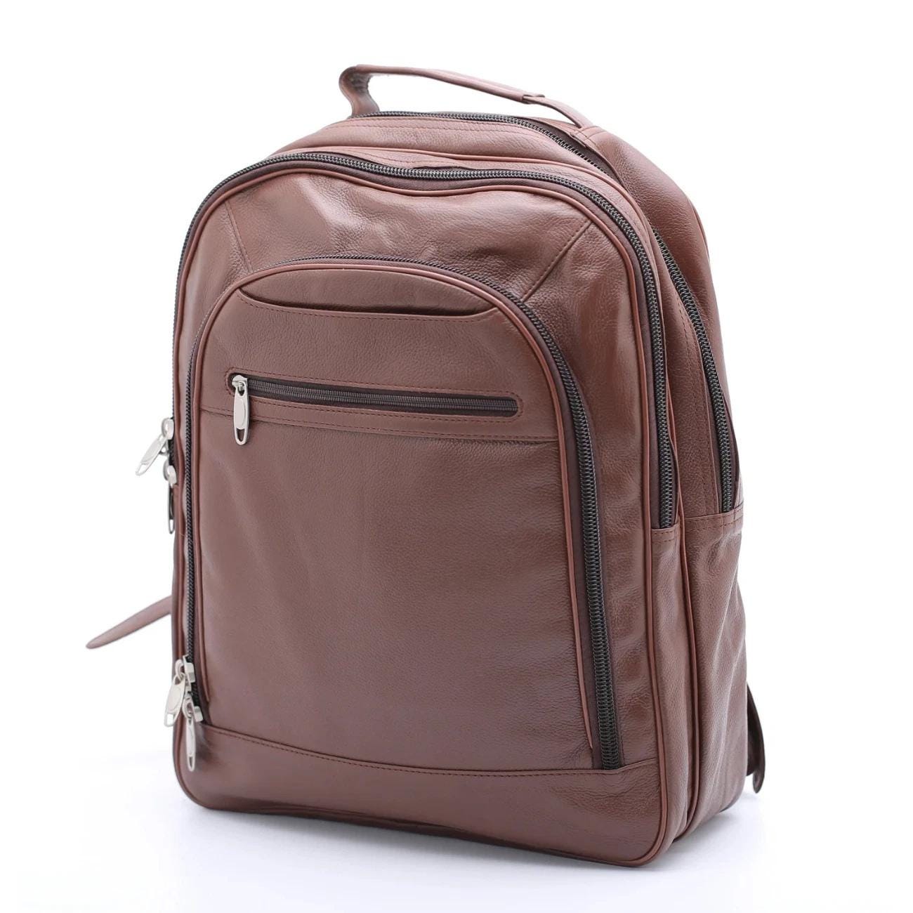 Handmade Top-Grain Cowhide Leather Backpack: 17" Laptop Bag - Travel Leather Rucksack
