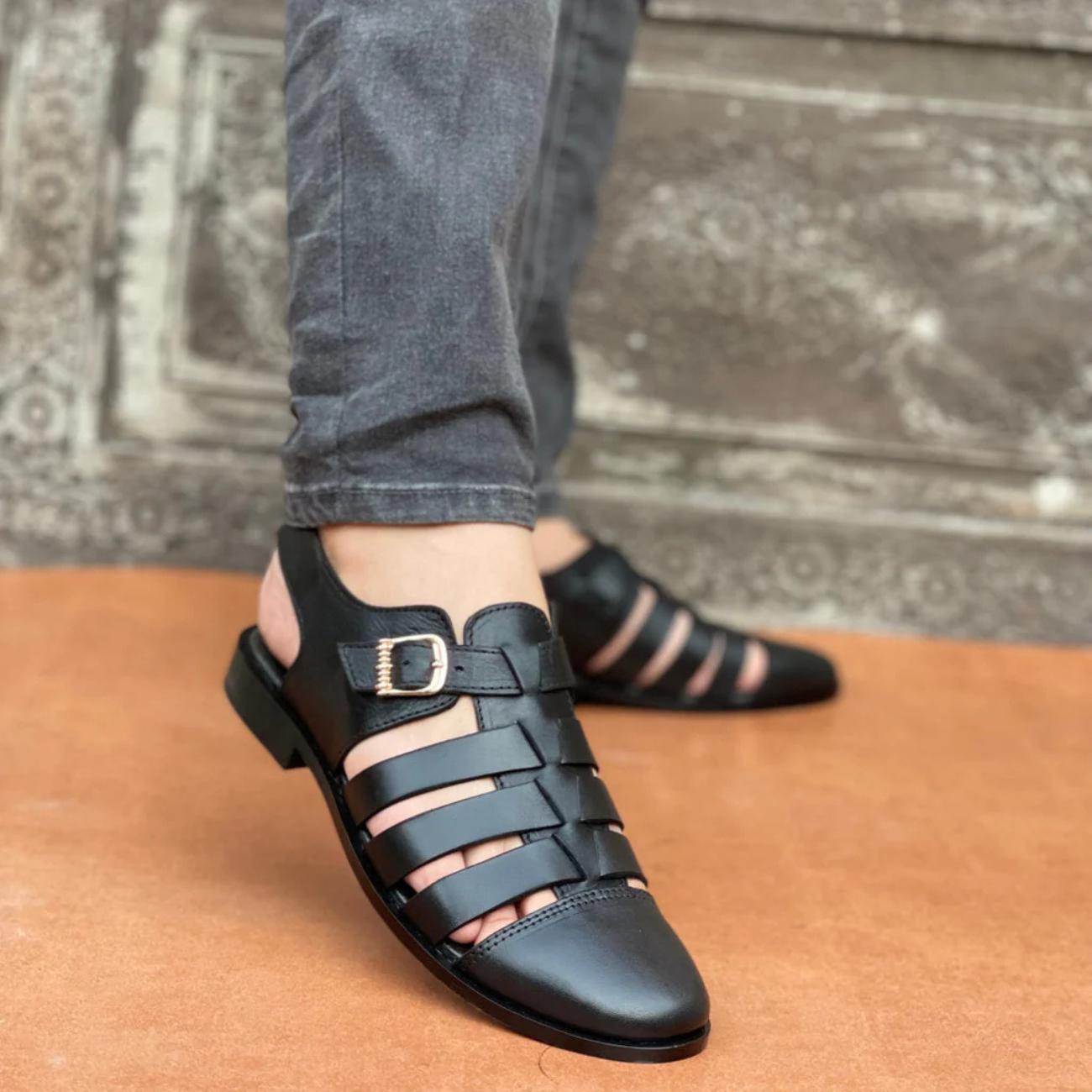 Handmade Leather Fisherman Sandals: Cushioned Arch Support, Adjustable Buckle Genuine Leather Shoes