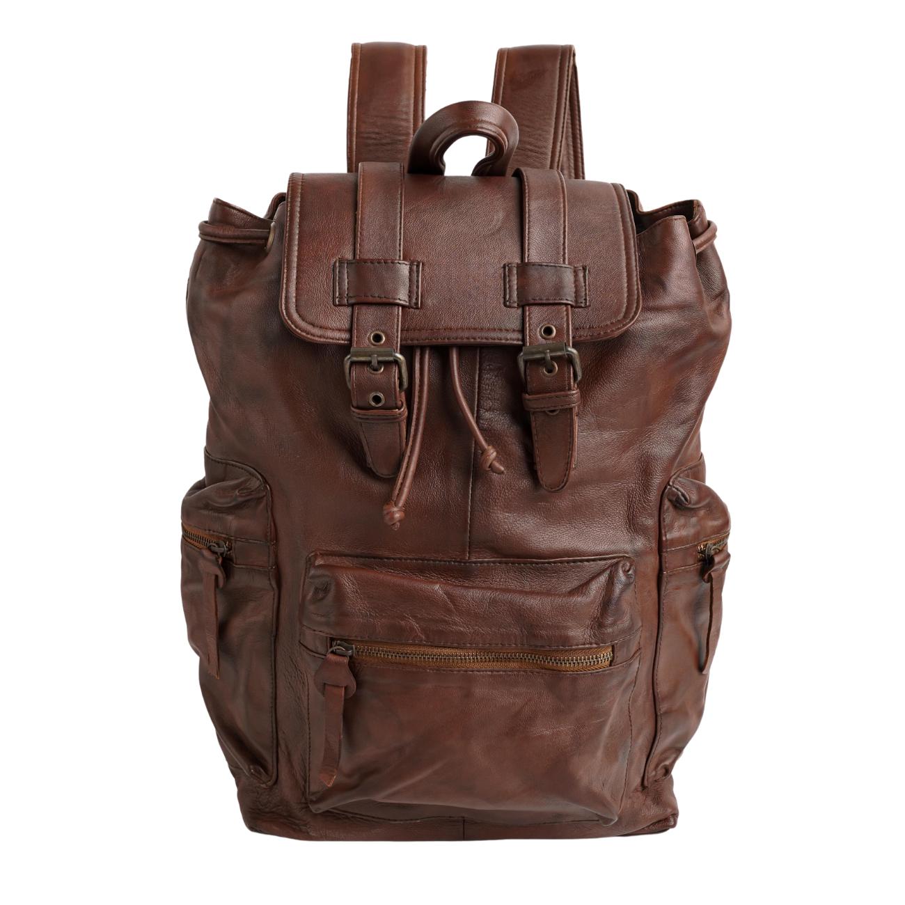 Personalized Full Grain Leather Backpack: Tan Brown Travel Rucksack, Daily Use Laptop Bag