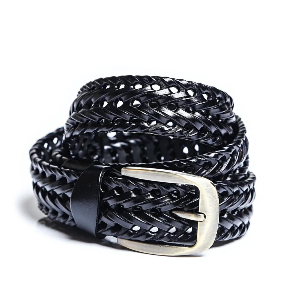 Handmade Braided Leather Belt Set: Black & Brown Woven Belts
