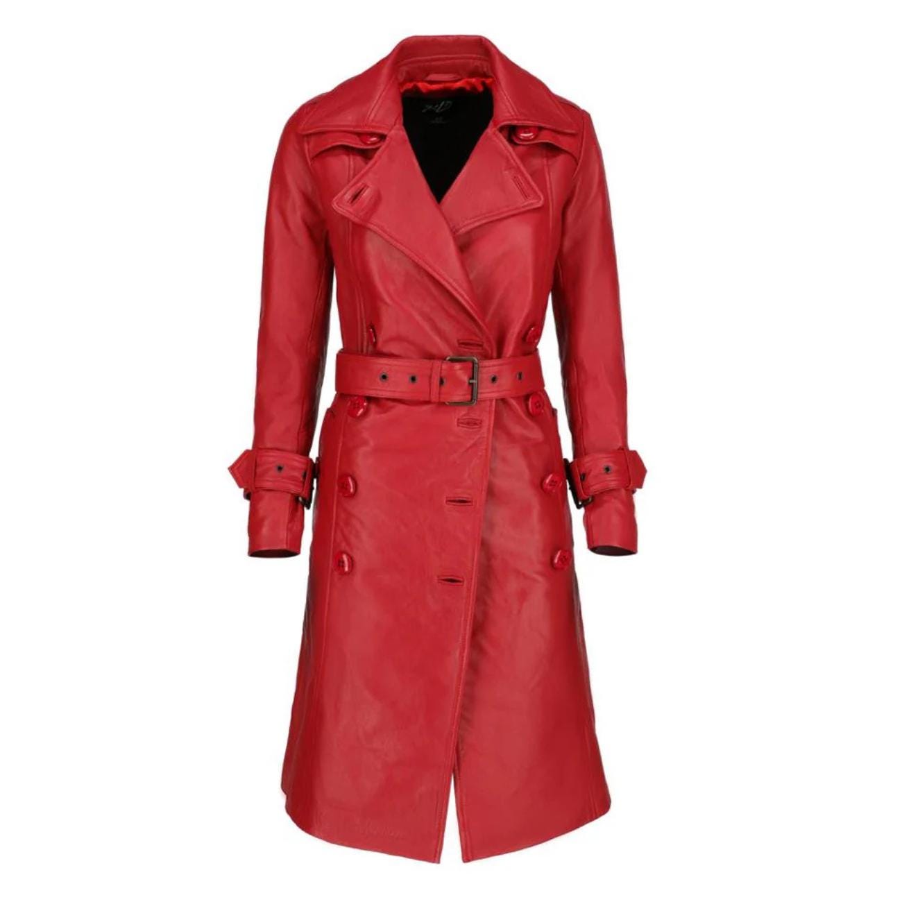 Handmade Lambskin Leather Trench Coat: Double-Breasted Belted Winter Coat Oversized Jacket for Women
