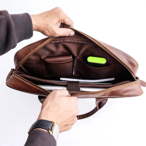 Full-Grain Leather Laptop Backpack: Handmade Travel Office Bag
