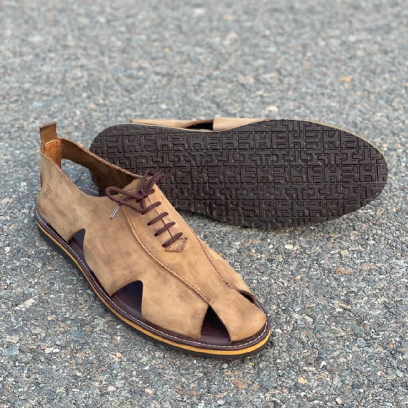 Handmade Suede Leather Lace-Up Sandals: Arch Support, Casual Style Sandals for Men