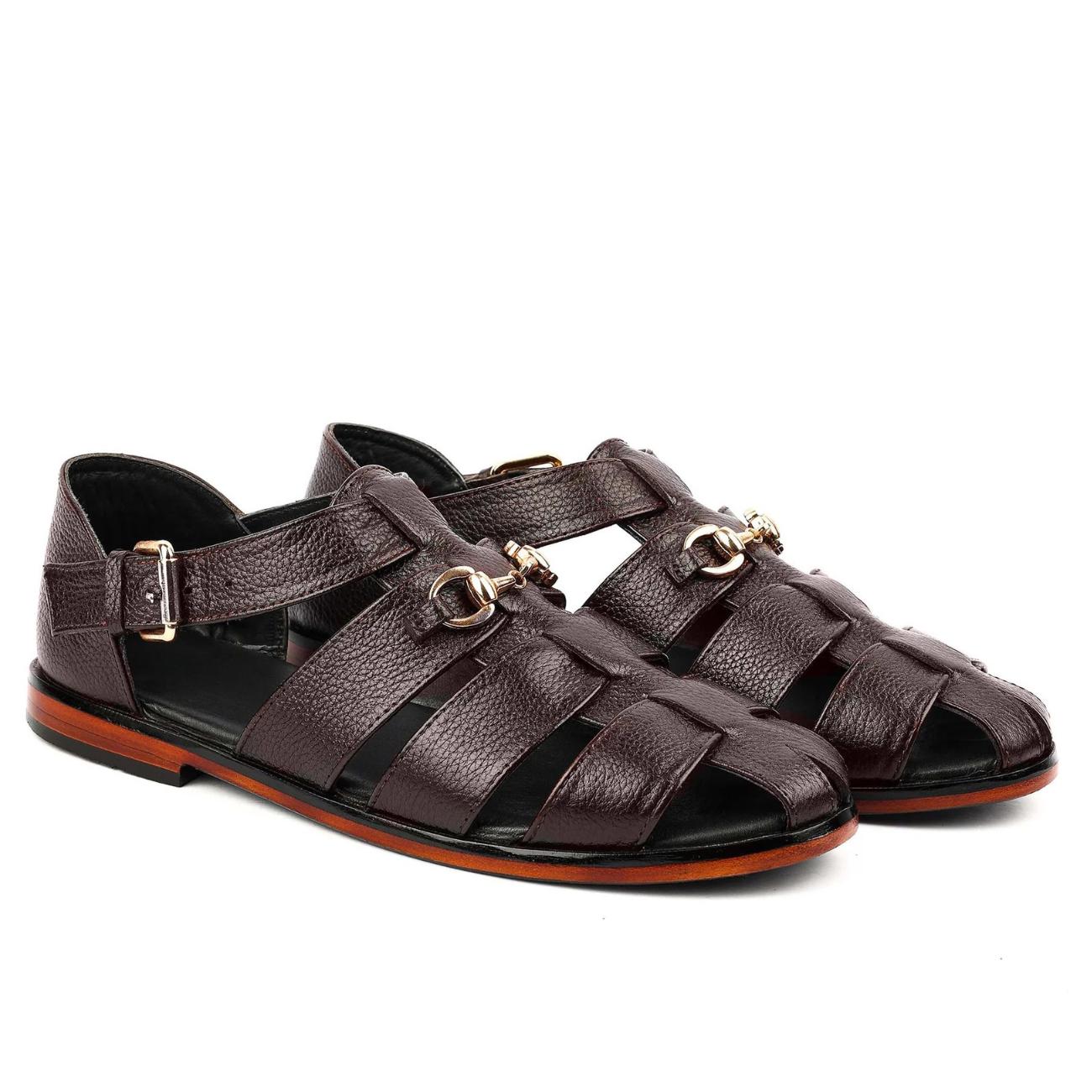Men's Handmade Cowhide Greek Fisherman Sandals – Genuine Leather, Cushioned Arch Support