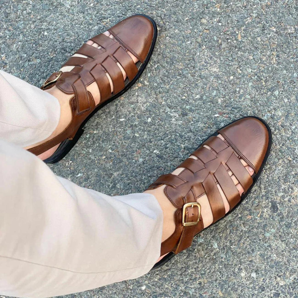 Handmade Leather Fisherman Sandals: Cushioned Arch Support, Adjustable Buckle Genuine Leather Shoes