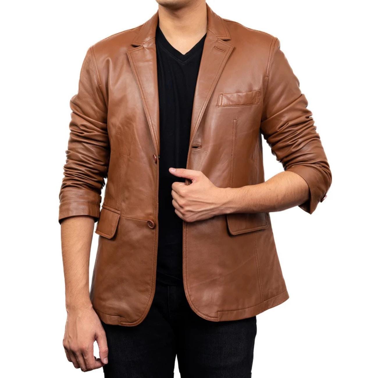 Handmade Lambskin Leather Blazer: Custom Fit, Classic 90s Style Leather Coat for Men