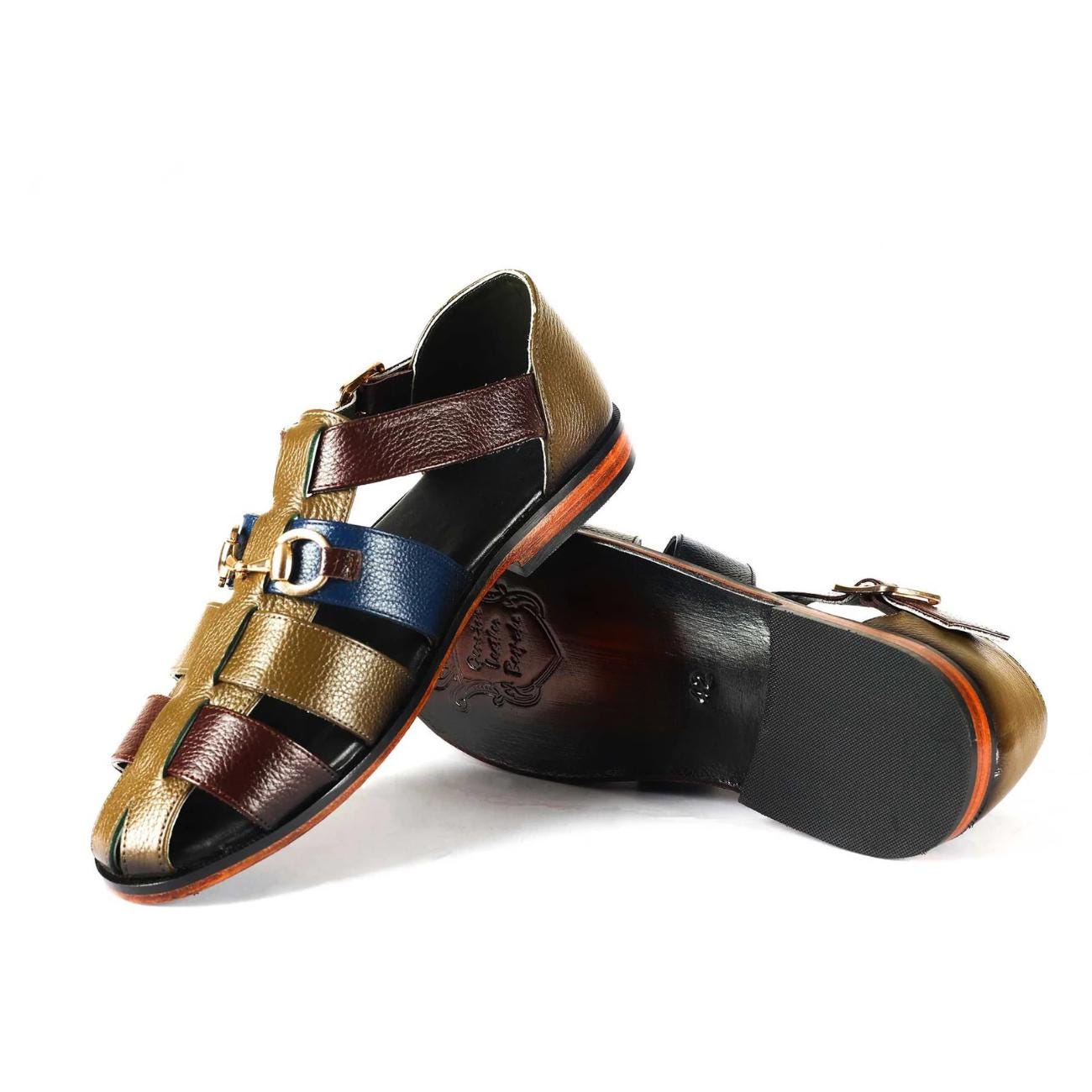 Men's Handmade Cowhide Greek Fisherman Sandals – Genuine Leather, Cushioned Arch Support