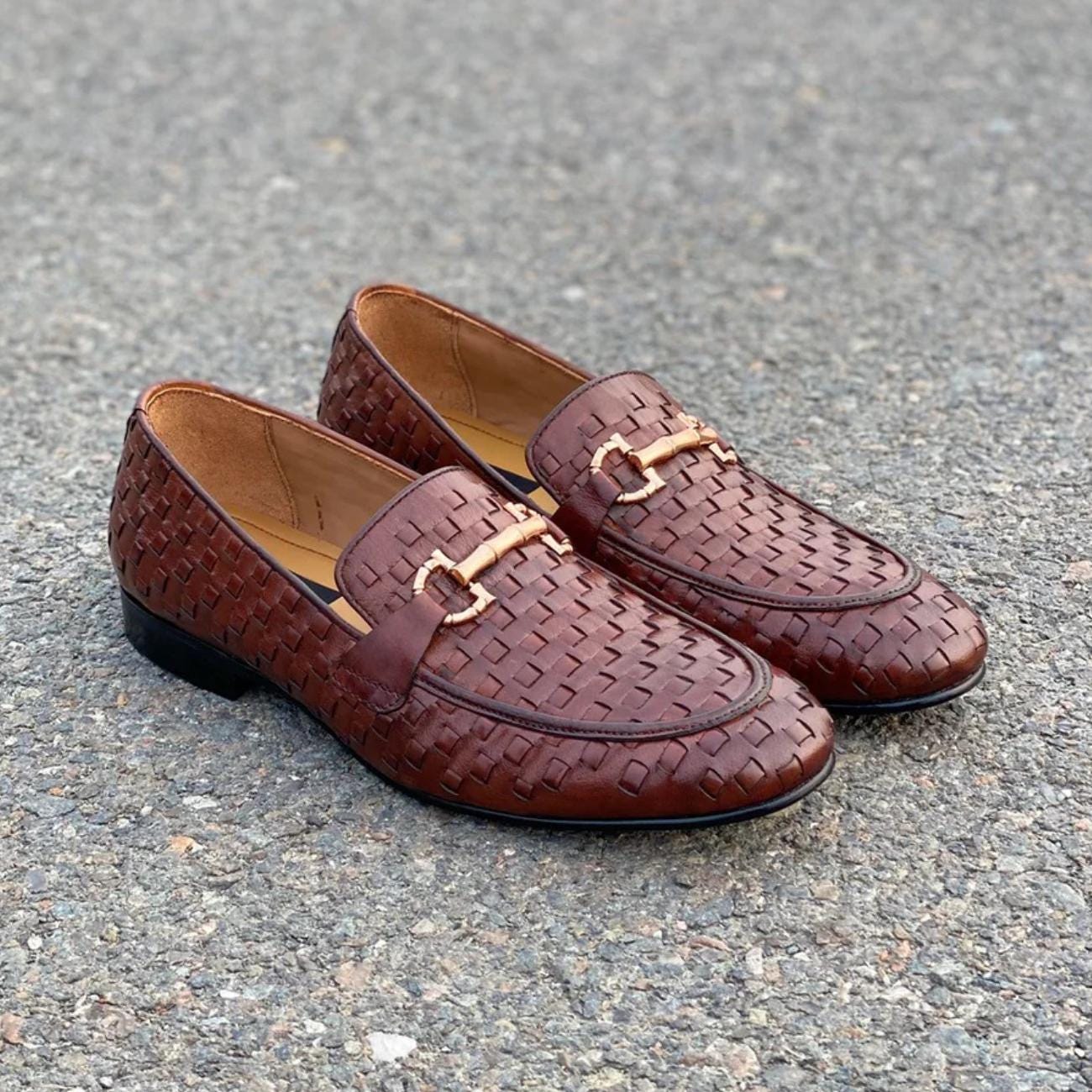 Handmade Braided Leather Loafers – Men’s Woven Slip-On Dress Shoes