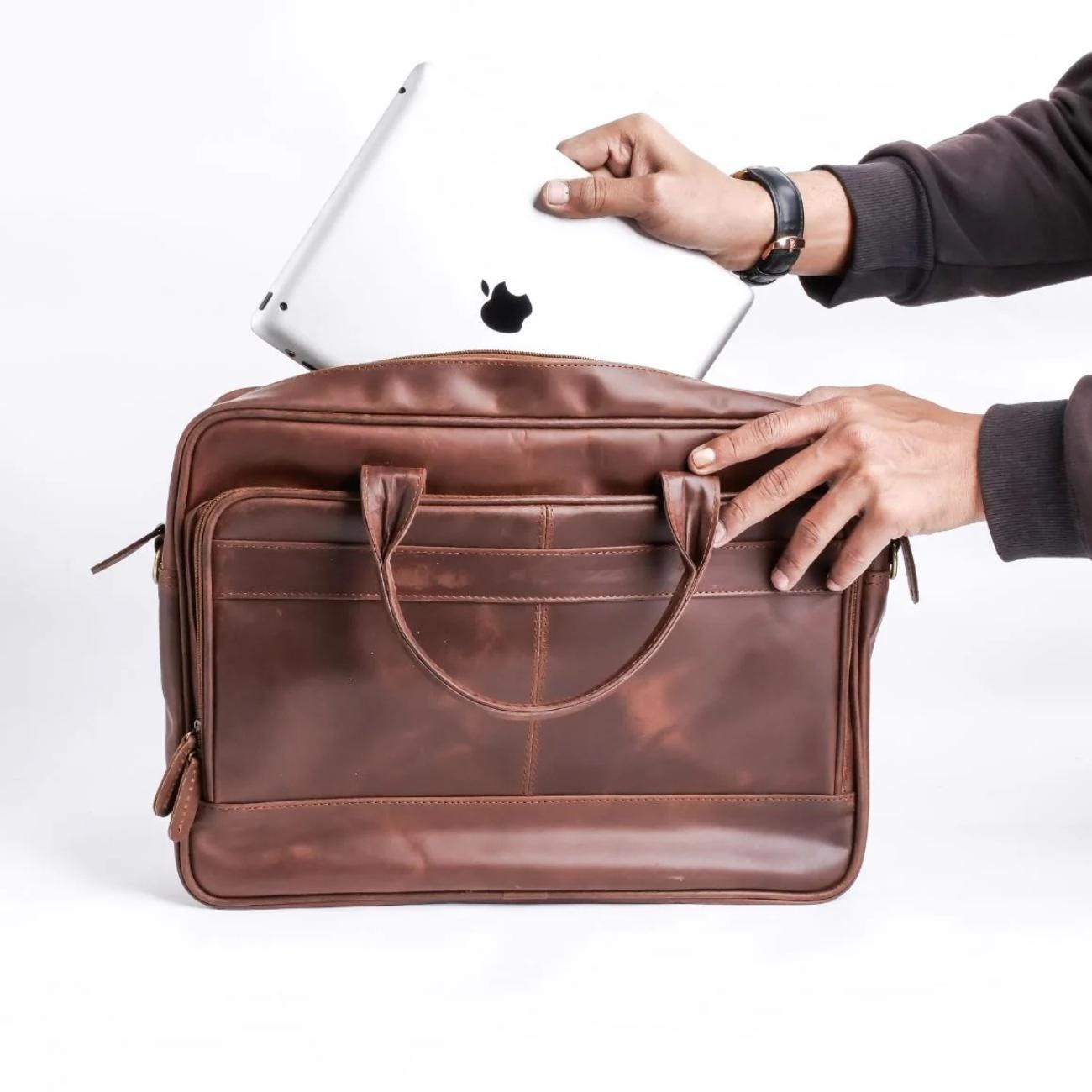 Full-Grain Leather Laptop Backpack: Handmade Travel Office Bag