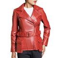 Red Lambskin Leather Motorcycle Jacket: Women's Multi-Zip Biker Coat