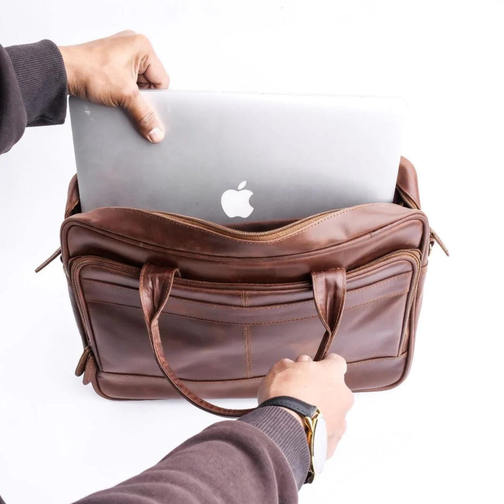 Full-Grain Leather Laptop Backpack: Handmade Travel Office Bag